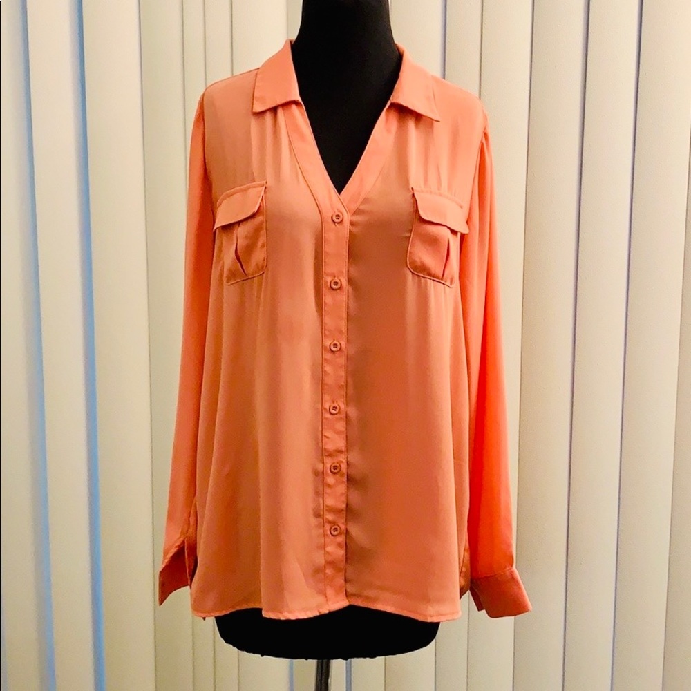 Foreign Exchange long sleeve button down blouse.